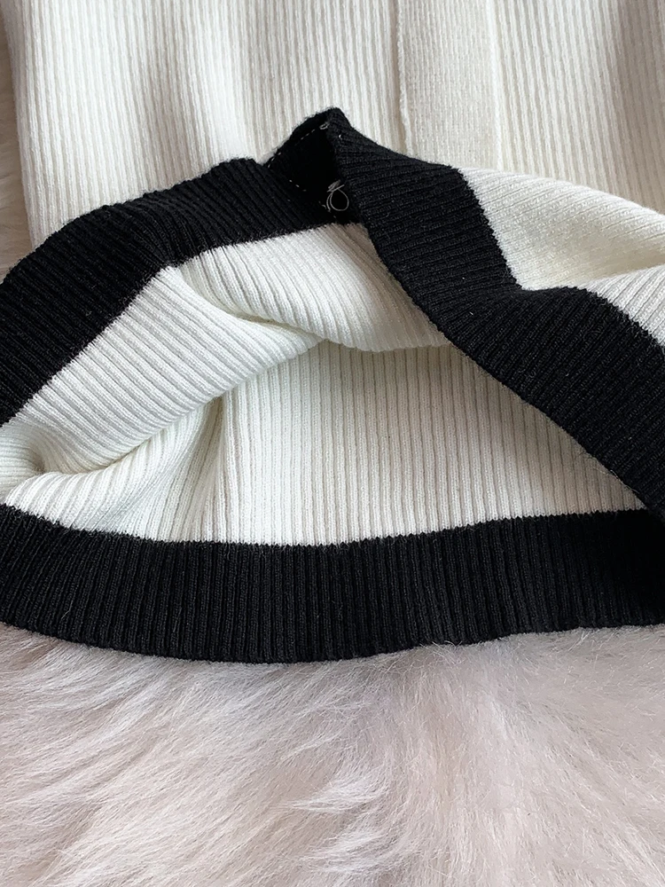 Vrouwen Jurken Color Blocking Uitlopende Mouw Schimmel Side Slash Hals Herfst Winter Parel Knop Slim Fit Tube Mini Vestidos DS233