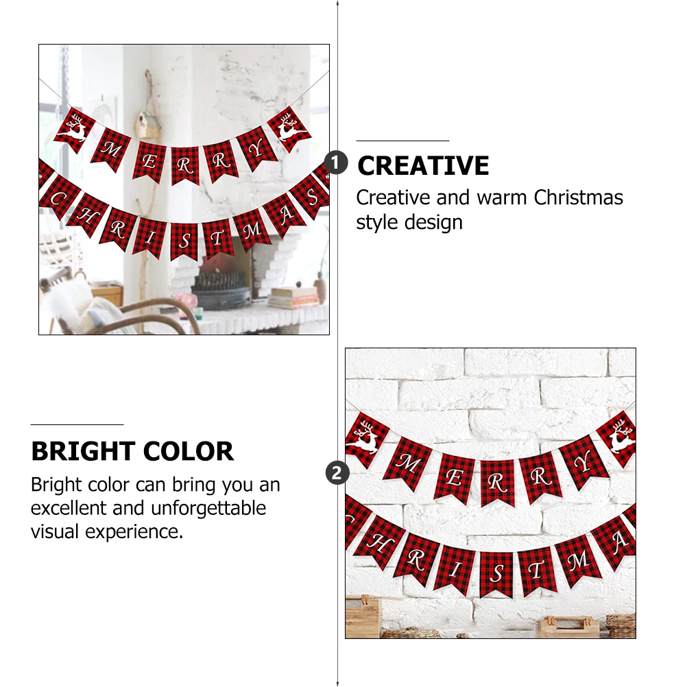 

1set 1Set Christmas Cotton Cloth Bunting Flags Red Black Home Bar Decoration String Banner Festive Party Accessory