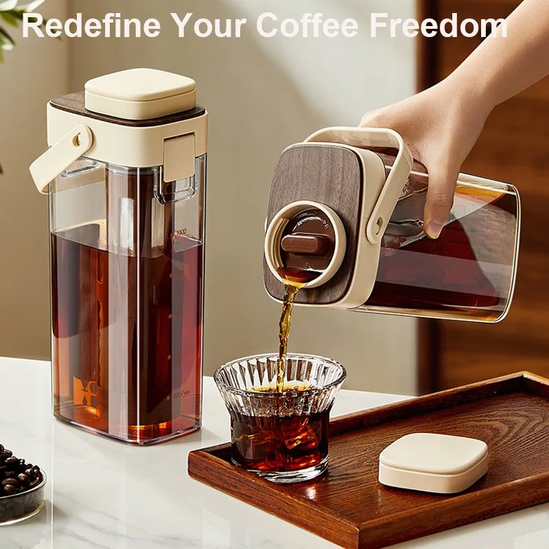 Cold Brew Coffee Pitcher Leak Proof Sealed Iced Coffee Maker Portable Tea Infuser Pot For Refrigerator Upright Flat Storage