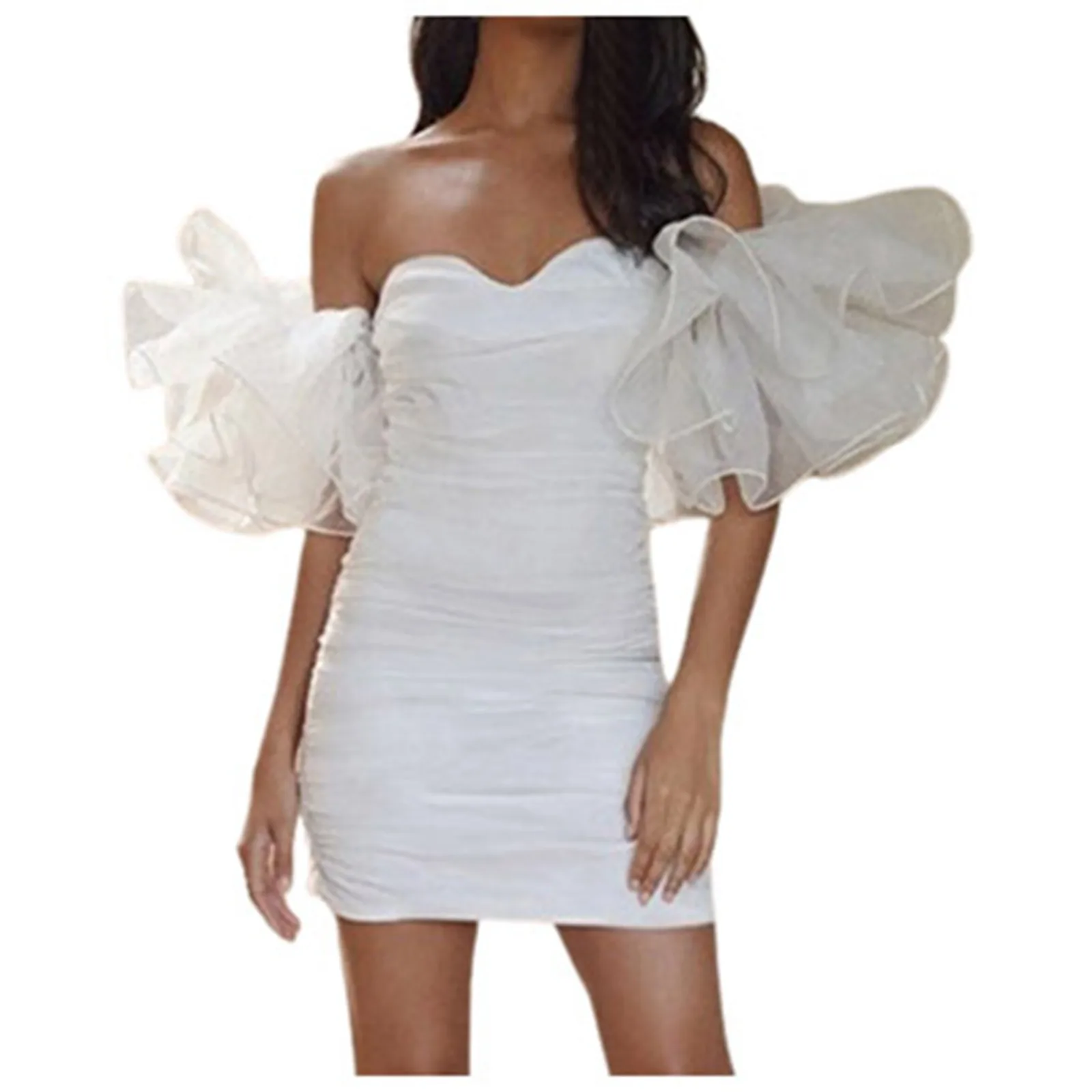 Eleganti Mini abiti da festa per le donne 2024 Traf negozio ufficiale Off-spalla Ruffles banchetto abito bianco abiti da donna Clubwear