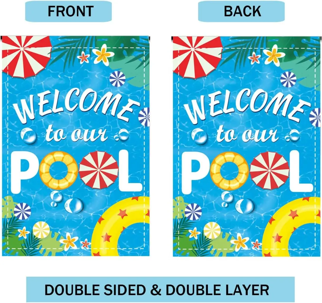 GORWERY Summer Garden Flags for Outside,Welcome to Our Pool Flag for Summer Pool Party, Pool Rules Signs Pool Decorations Ou yyi