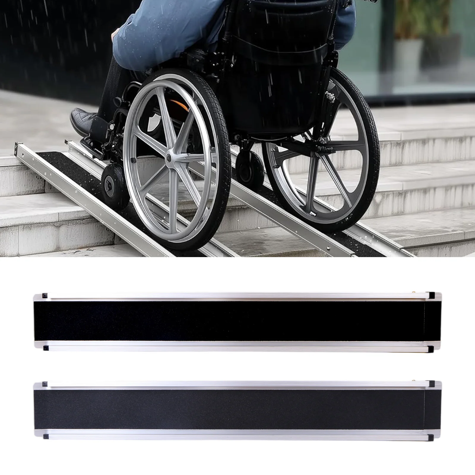 Adjustable Aluminum Ramps Portable Folding Threshold Wheelchair Ramp with Handbags Door Threshold Wheelchair Ramps for Doorways