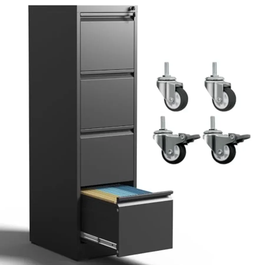 4 Drawer Locking File Cabinet with Wheels, Metal Filing Cabinets