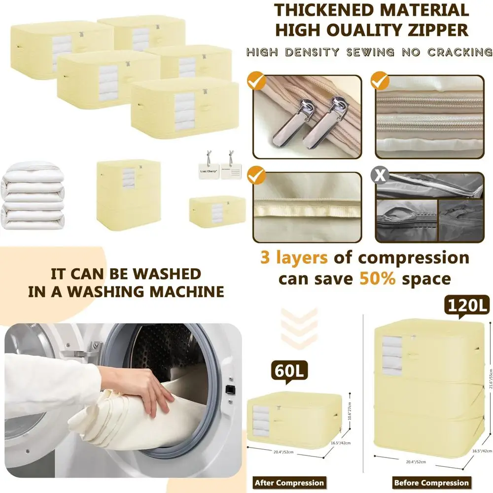 

Collapsible 5-Piece Wardrobe Storage Bags with Handles, Ideal for Clothes, Bedding, and More in Cream