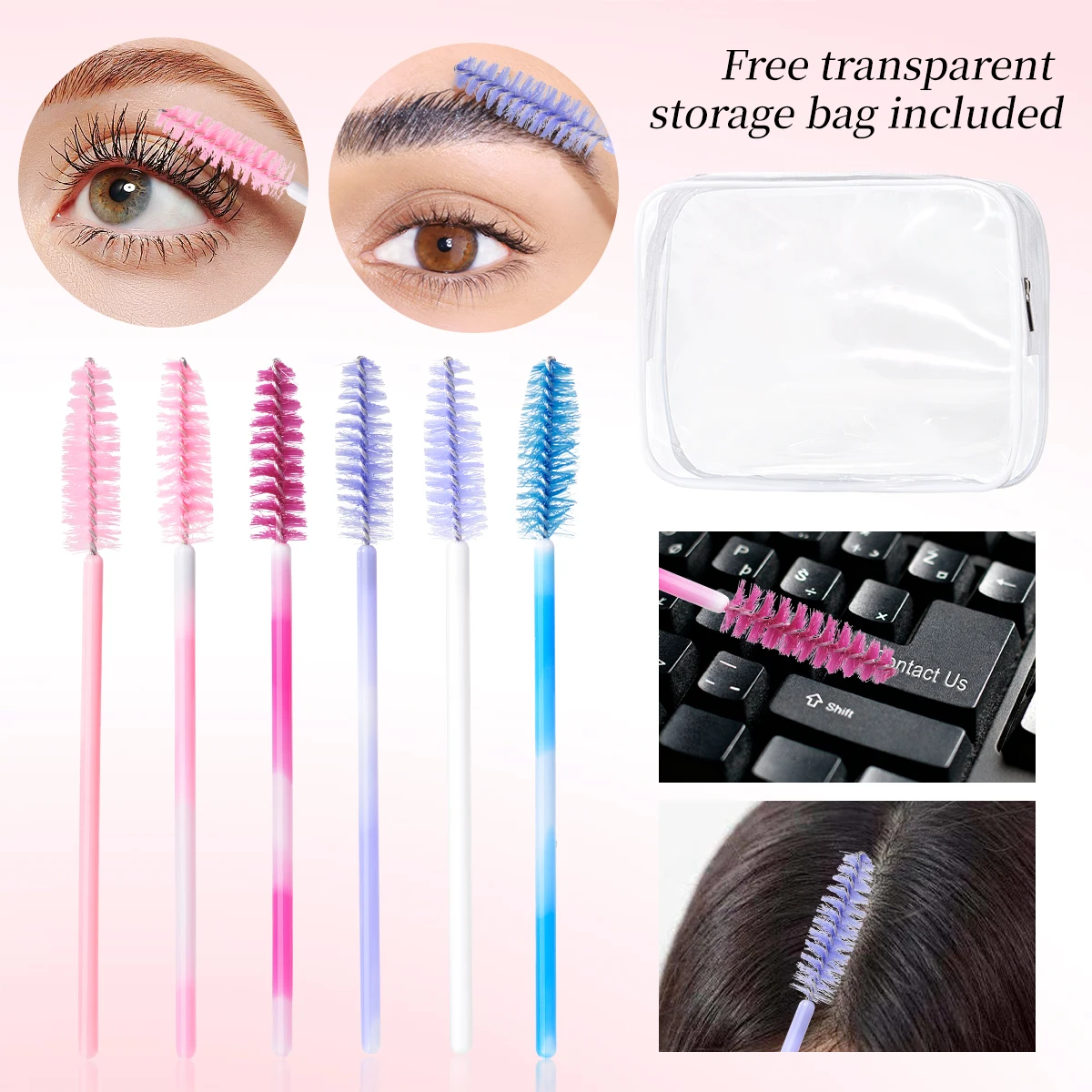 Women 200 Pcs Women Mascara Wands Spoolies for Eyelash Extensions, Eyelash Brushes Tool Kit Assorted Colors