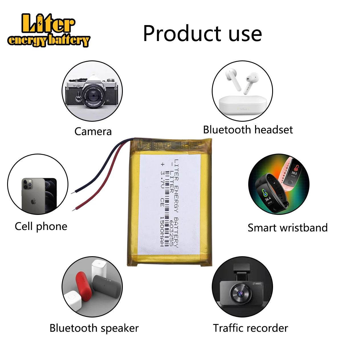 3,7 V, 1500 mAH, [ 603255 ] PLIB; Batería de polímero de iones de litio/Li-ion para dvr, GPS, mp3, mp4, teléfono móvil, altavoz