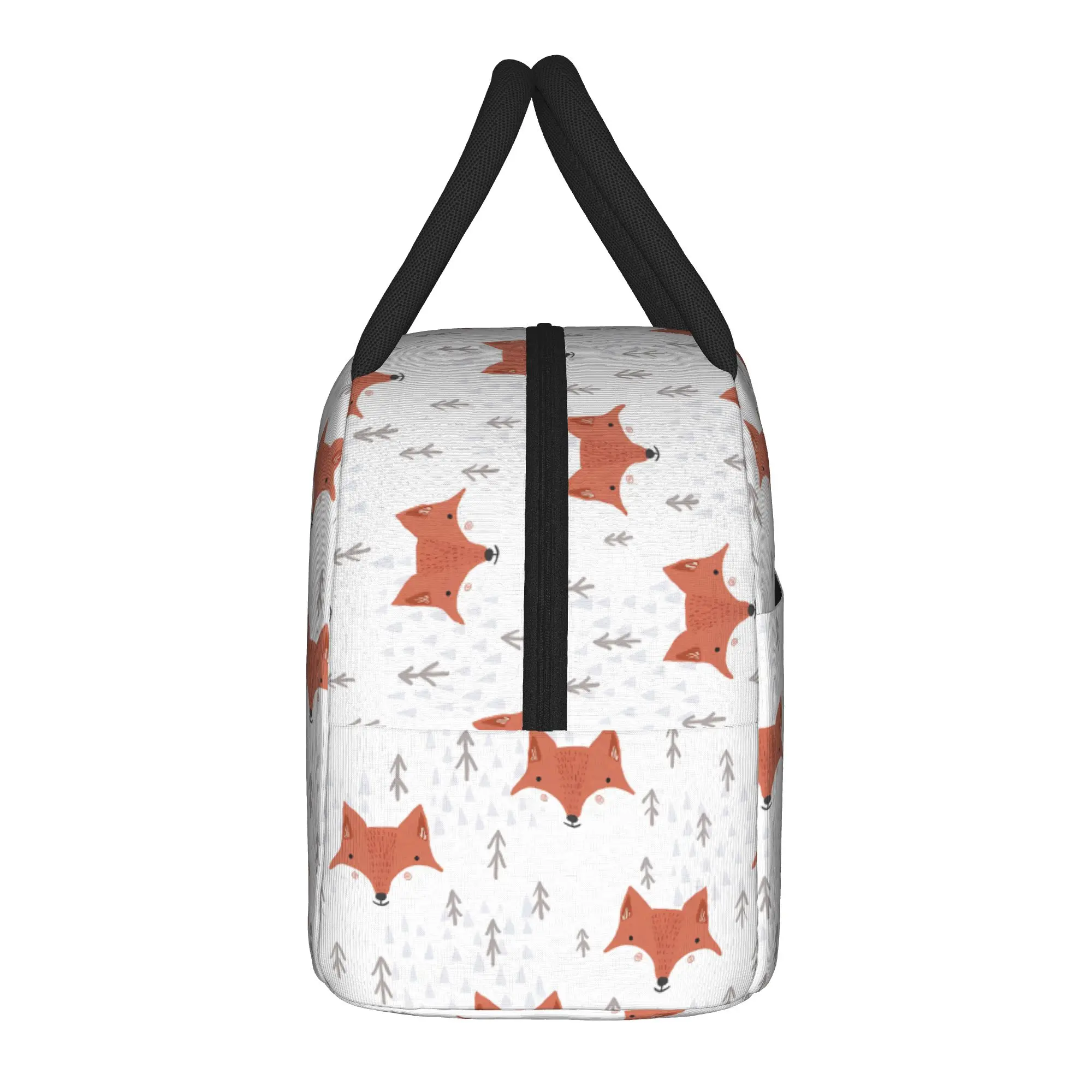Cute Foxes Winter Snow Pattern Lunch Bag For Men  Designer Lunch Box Casual Travel Cooler Bag Oxford Thermal Tote Handbags