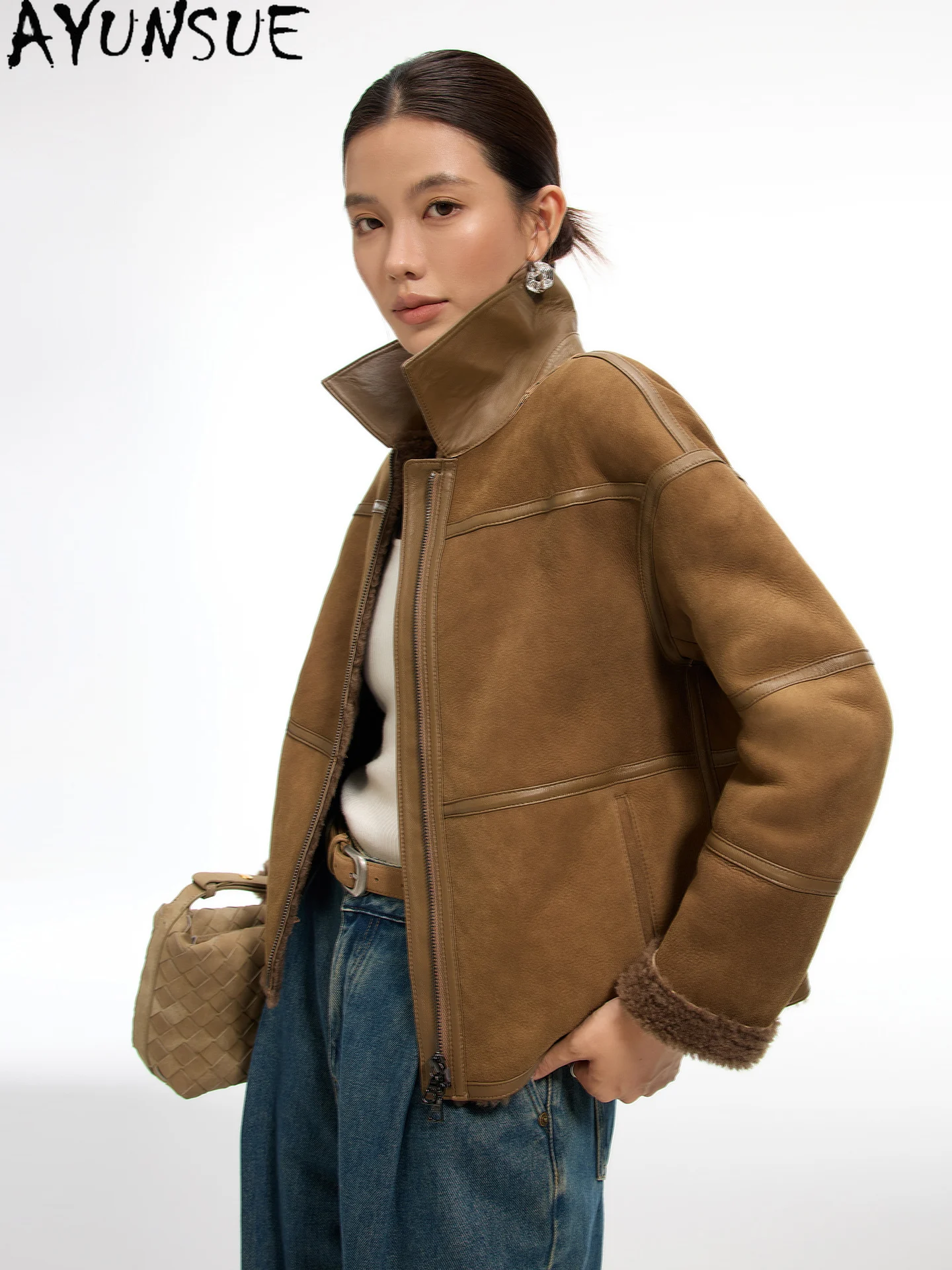 معطف فرو الأغنام ميرينو الطبيعي من AYUNSUE جاكيت نسائي من الجلد الطبيعي 2025 معاطف نسائية من صوف الضأن الدافئ ملابس شتوية Schubuk Жénska #2