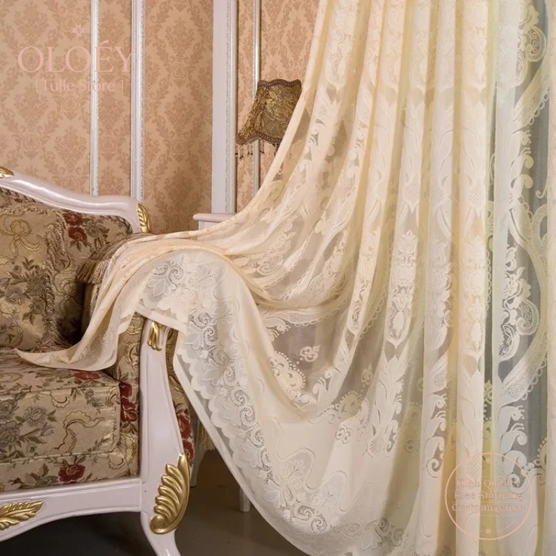 

European Jacquard Sheer High Quality Tulle Drapes for Living Room Bedroom Balcony Window Screens Embroidery Lace Light Curtains