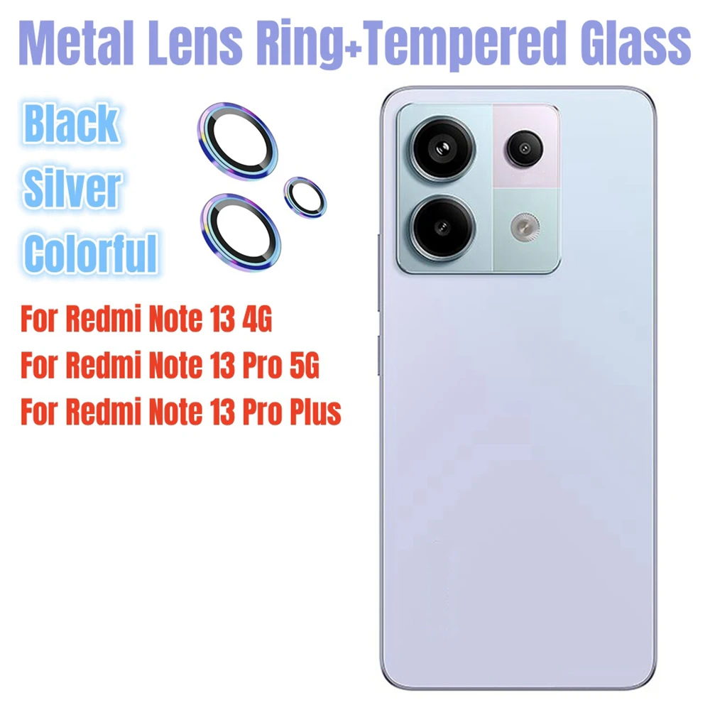 Verre d'anneau d'objectif en métal arrière pour Redmi Note 13 Pro Plus, film de protection d'appareil photo 5G, couvercle d'appareil photo 4G Pro + 5G