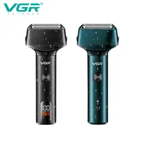 VGR 3 Blades Professional Electric Shaver Waterproof Beard Hair Trimmer Rechargeable Razor Digital Display Shaver For Men V-371