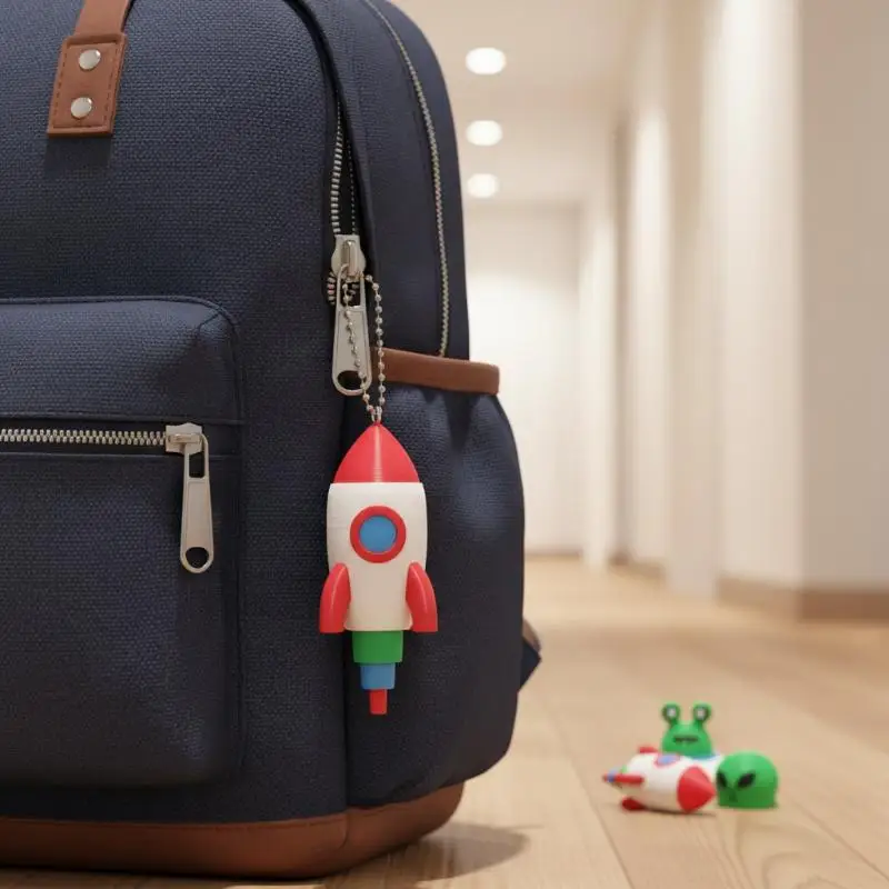 Rocket Clicker Fidget Keychain Keyboard Style 1PC Sensory Toy for Car School Office Desk Stress Relief for Adults Children