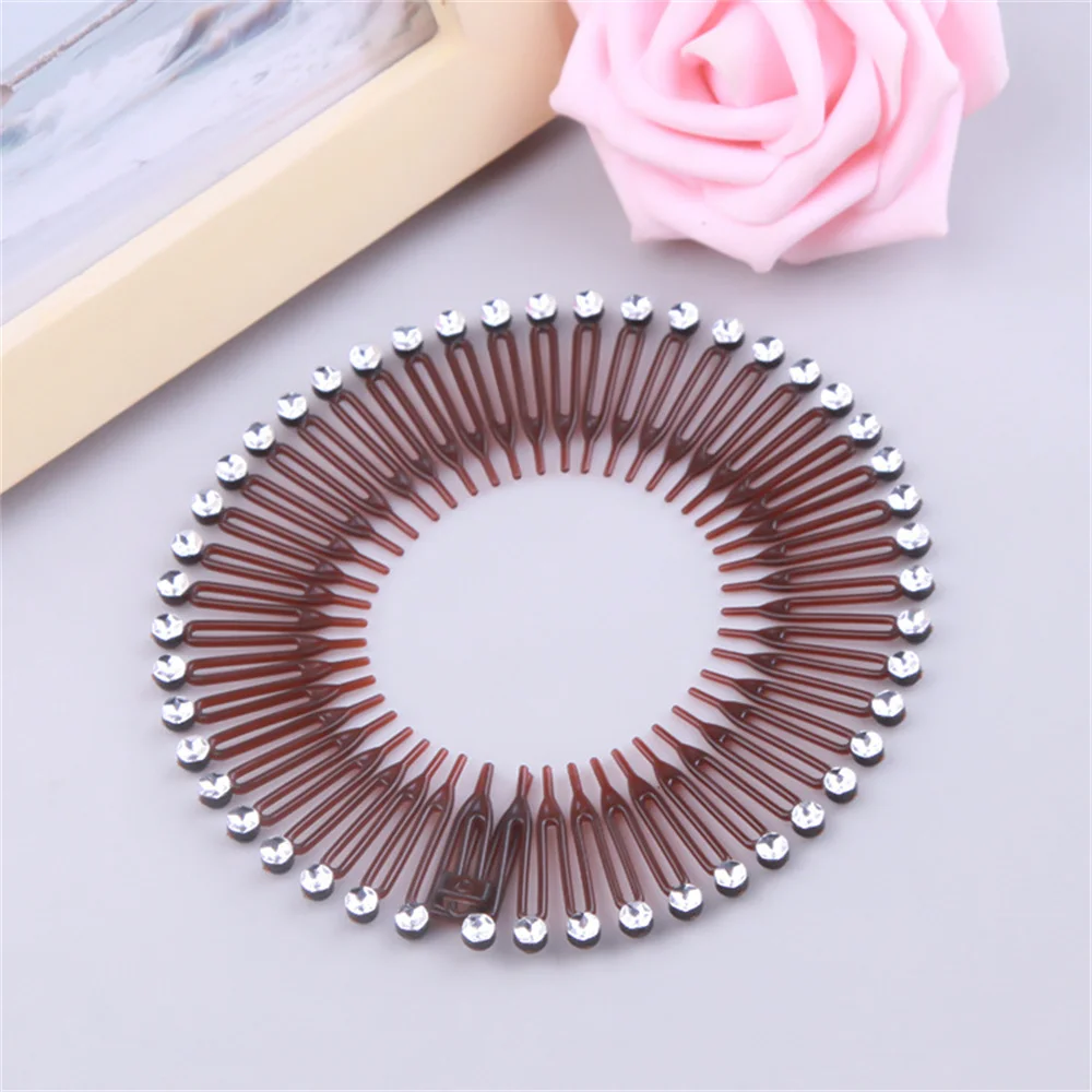 Fashion Elastic Flexible Comb Headband Luxury Rhinestone Heart Hairband Women Girls Fixed Hair Style Bun Headdress Accessories