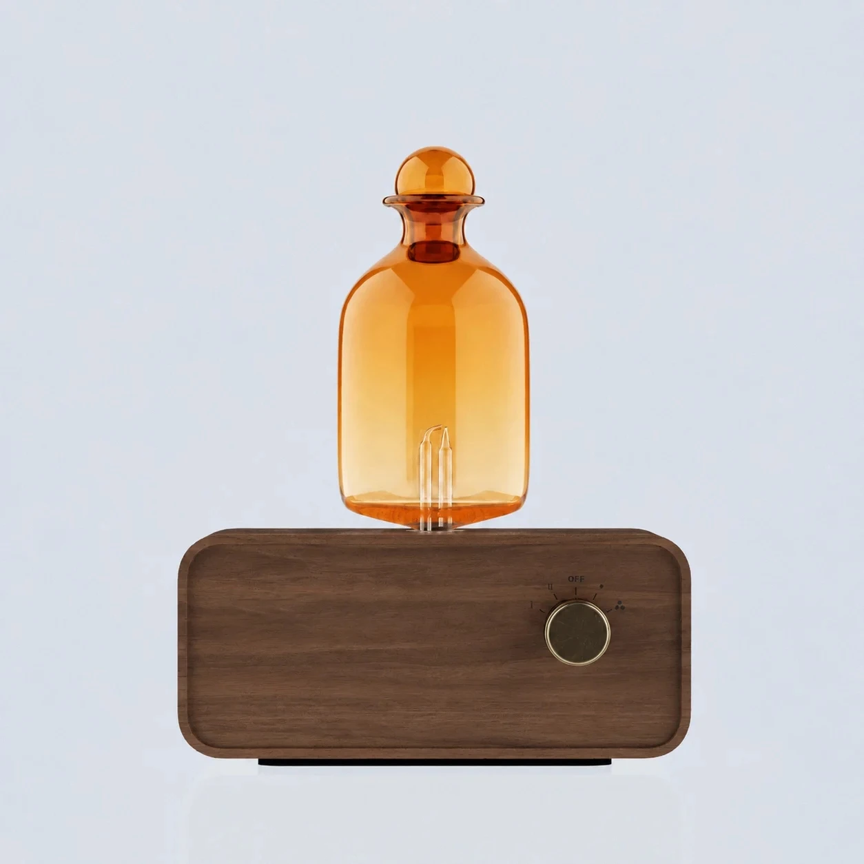 Amber Glass Nebulizing Diffuser Vintage Wood Base Waterless Essential Oil Aroma Diffuser Pure Oil Scent Fragrance Machine Home