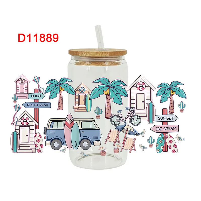 3D UV DTF Transfers Stickers 16oz Cup Wraps Plant Flower Word Printed For DIY Glass Ceramic Metal Leather Etc. D11889