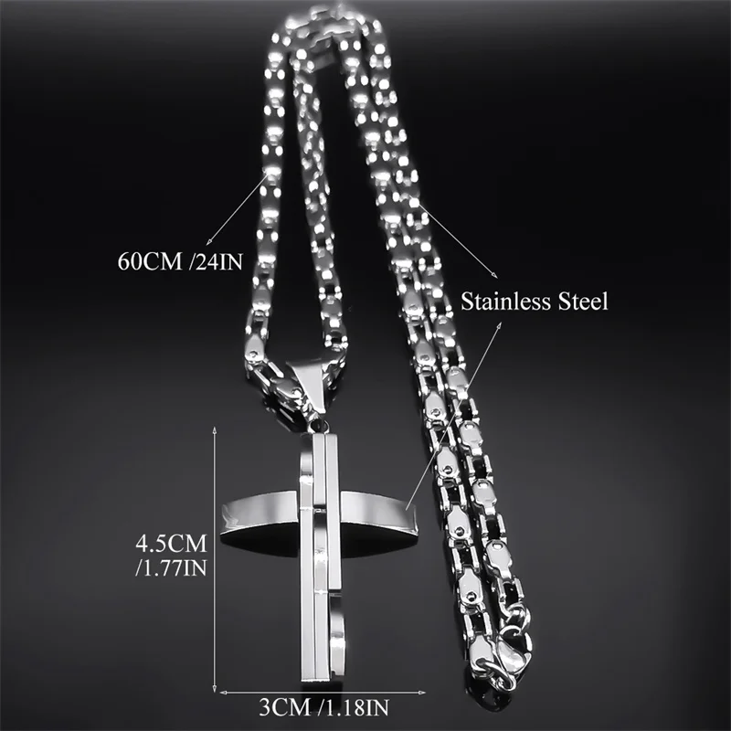 Hip Hop Cross Pendant Necklace for Men Stainless Steel Silver Color Faith Chain Necklaces Christmas Gift Jewelry colar masculino