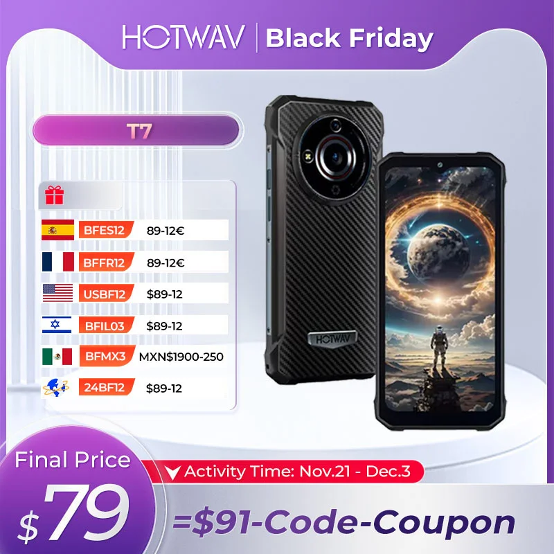 Global HOTWAV T7 Rugged Smartphone Android 13+ 6280mAh Large Battery Smartphone 8(4+4)+128GB 21+8MP  Camera Cell phone