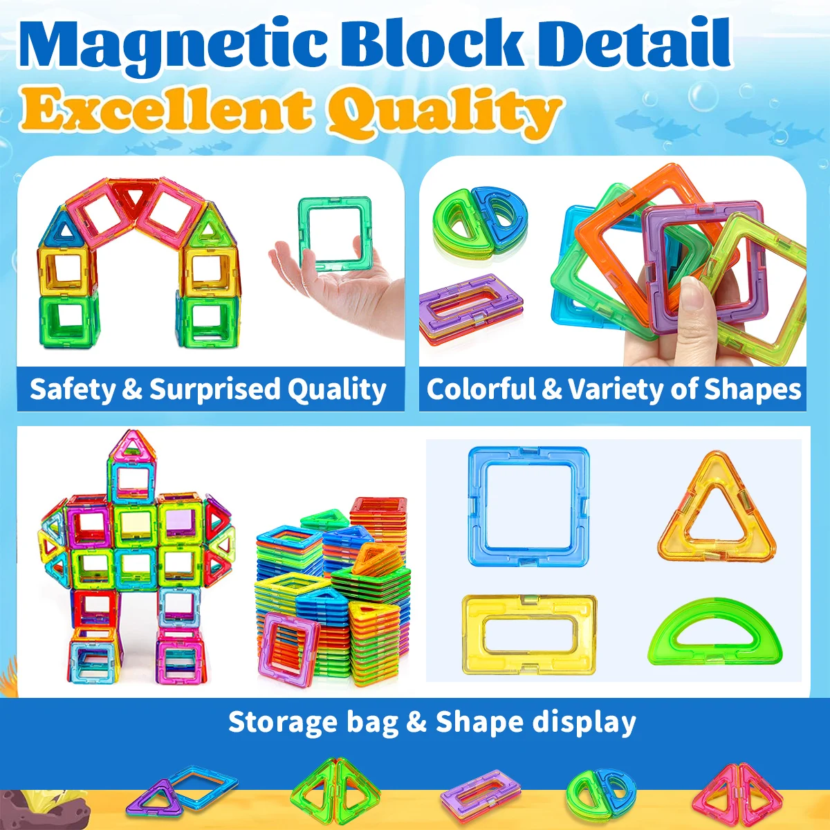 Magnetic Building Blocks DIY Magnets Toys medium size STEM Toys Construction Toys Learning Educational Magnet Toys, Magnet Tiles