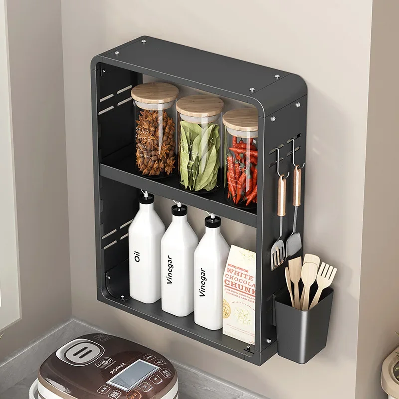 Multifunctional kitchen rack Wall-mounted seasoning Multi-layer wall non-punching oil, salt, sauce and vinegar seasoning storage
