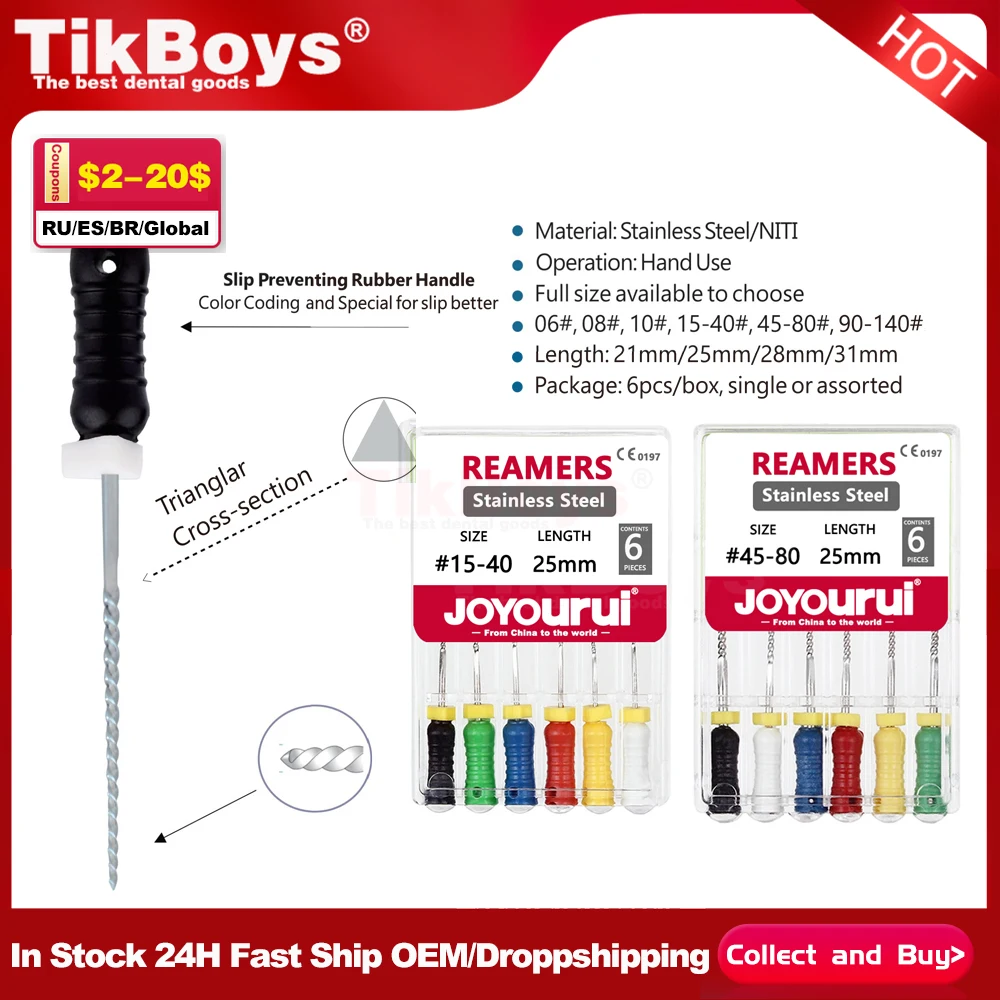 10 Boxes Dental 25mm 15#-40# Endodontic Stainless Steel Reamers Hand Use Endo Files Optional Sizes Used for Root Cleaning Tip