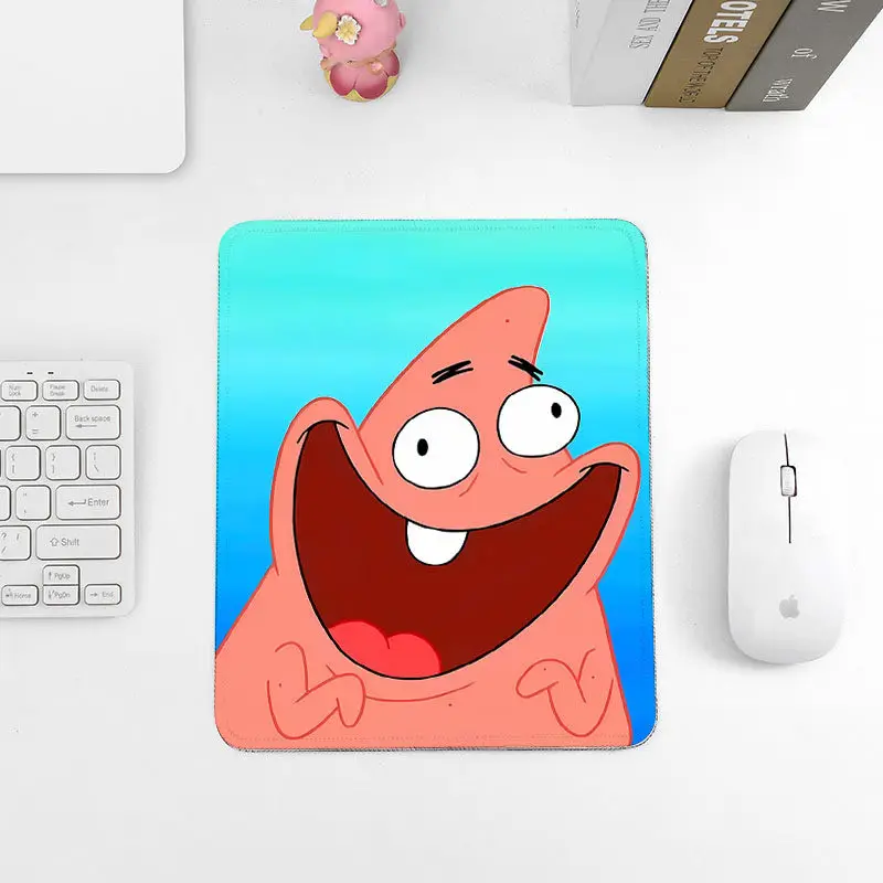 Lustiges, kreatives, hochwertiges Leder-Mauspad, kleines Computerpad, Schreibtischkanten-Schutz, Patrick Star SpongeBob Schwammkopf, rutschfestes Mauspad