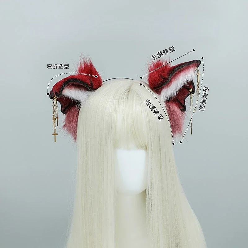 Pinces à cheveux gothiques Halloween chauve-souris oreille bandeau dessin animé en peluche coiffure Kawaii Lolita Cosplay cerceau de cheveux JK fille Anime accessoires