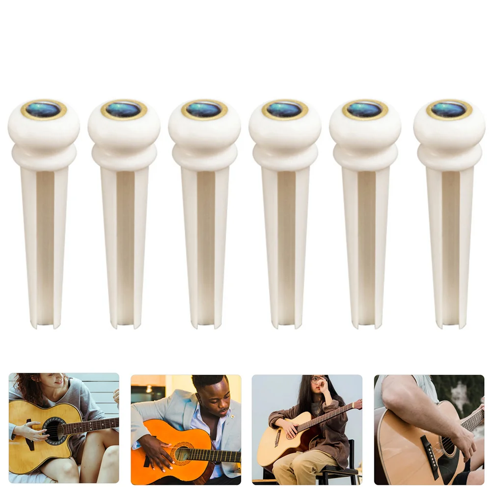 

6 Pcs Guitars String Nails Bass Bridge Pin Folk Peg Ballad Pins for White with Dot Inlay