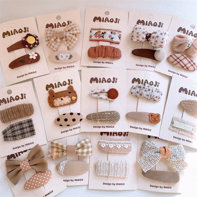 

Brown Fabric Bow Hair Clips for Girls Cute Embroidery Flower Side Bangs Baby BB Clips No Damage Toddler Hair Barrettes Headwear