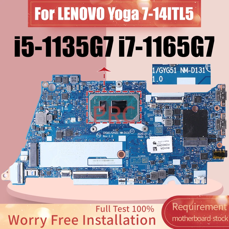 For LENOVO Yoga 7-14ITL5 Laptop Motherboard NM-D131 i5-1135G7 i7-1165G7 With RAM 5B20Z31000 5B20Z31002 Notebook Mainboard Tested