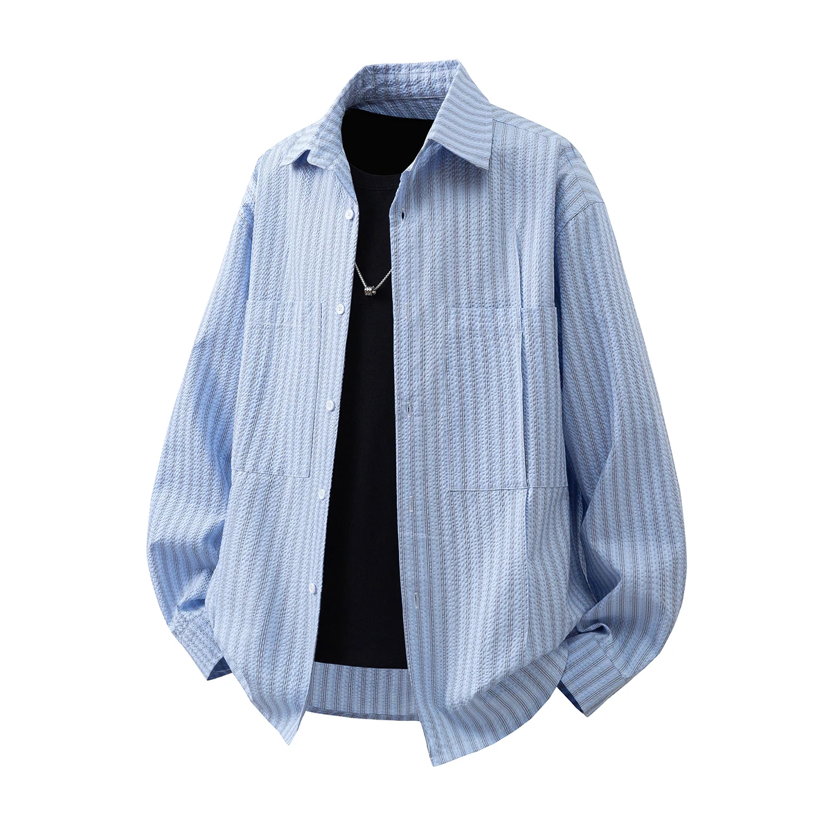 2026 Spring Autumn Men Striped Shirt Men Splicing Long Sleeved Shirt Unisex Tops Students Stylish Blouse Male Loose Shirts