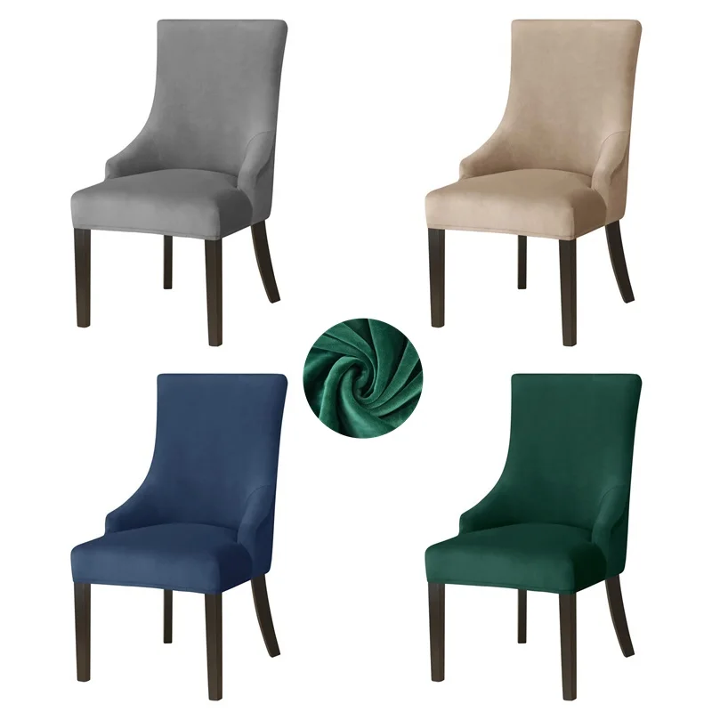 Velvet Dining Chair Covers Elastic Washable High Back Sloping Chair Cover Strech Accent Wedding Chairs Seat Slipcover for Home