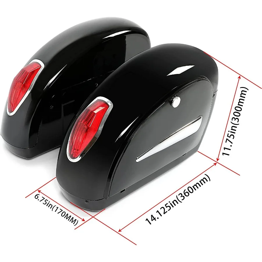 حقائب سرج صلبة للدراجات النارية مع أضواء LED لدراجة Harley Sportster Softail Dyna Honda #3