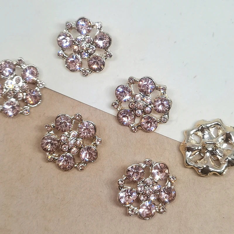 18/25MM Gold Pink Rhinestone Flower Metal Buttons Of Clothing 6Pcs Luxury Big Shinny Diamond Fashion Decor Button For Women Coat