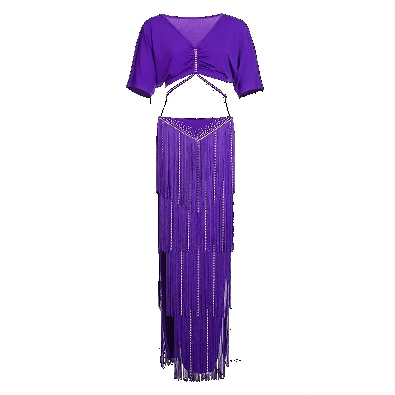 Customized Belly Dance Practice Dress Hot Diamond Tassel Inspirational Light Luxury Practice Outfit Group Performance Costume