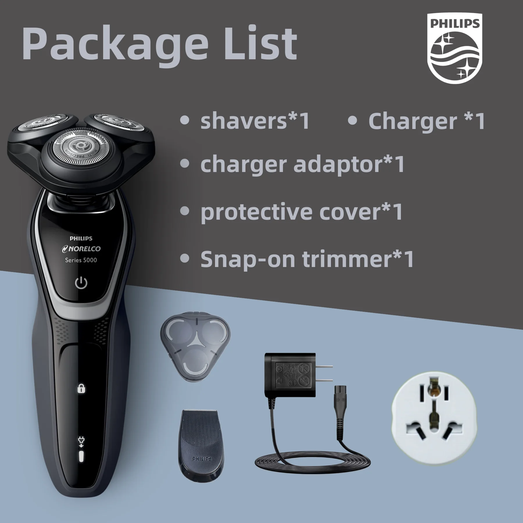 Philips Norelco Electric Shaver Series 5000 S5210, Wet & Dry, Electric Rotation Shaver For Men With Trimmer Accessories, Black