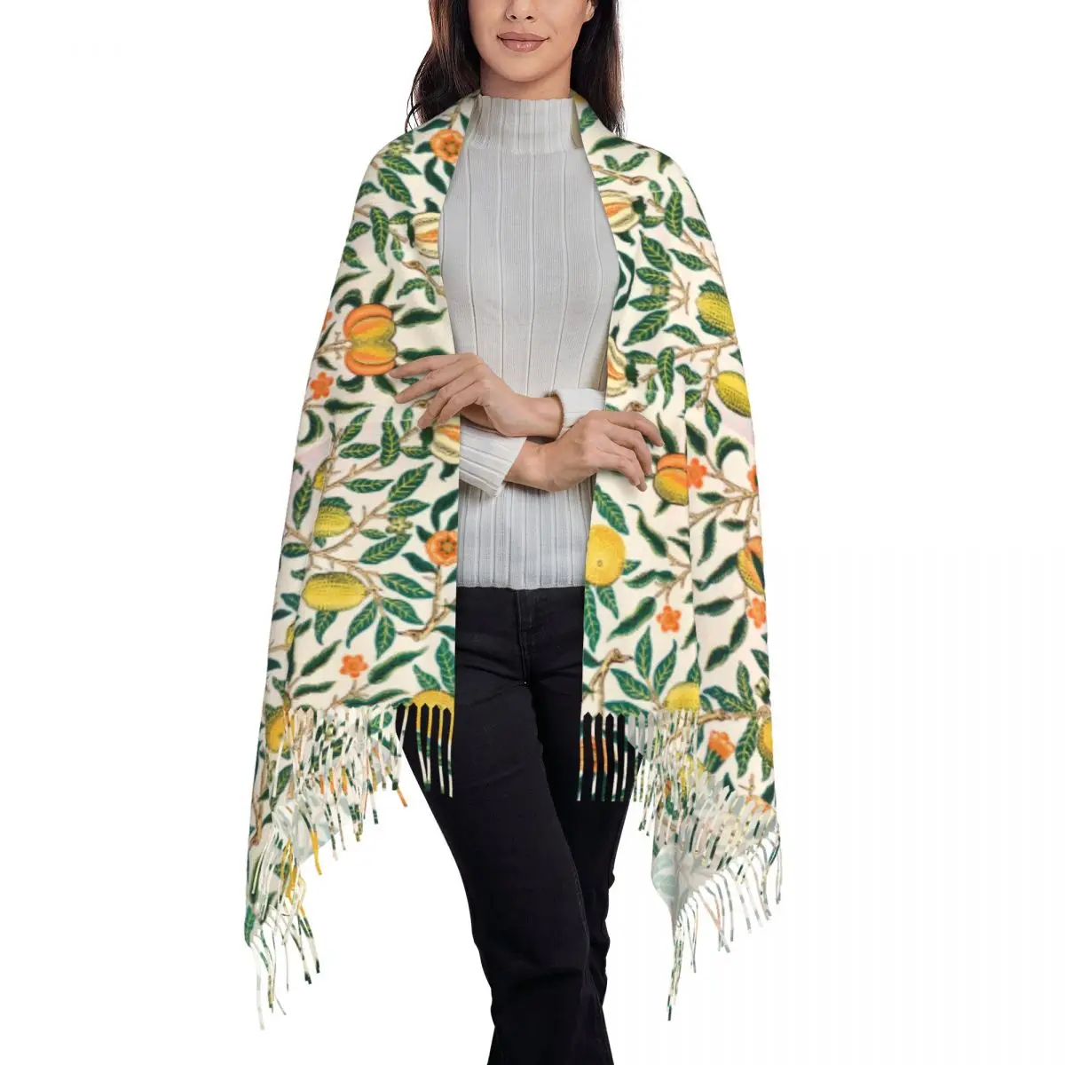 Customized Printed William Morris Pattern Fruits Scarf Men Women Winter Fall Warm Scarves Textile Pattern Shawls Wraps