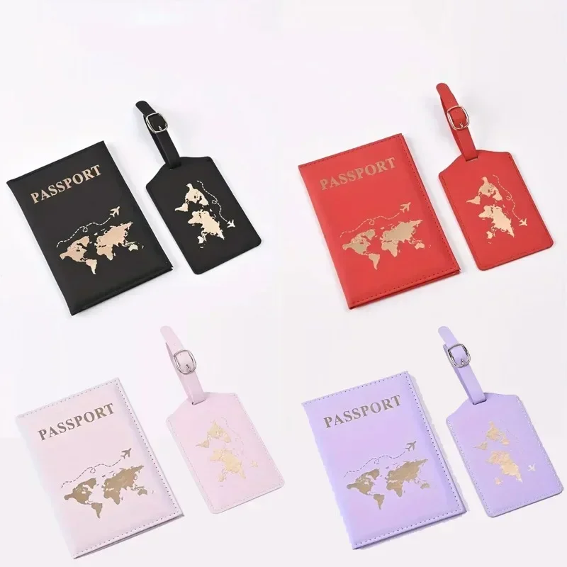 New Passport Cover Luggage Tag Set PU Leather Passport Protector Luggage Tags Passport Wallet ID Card Ticket Clip