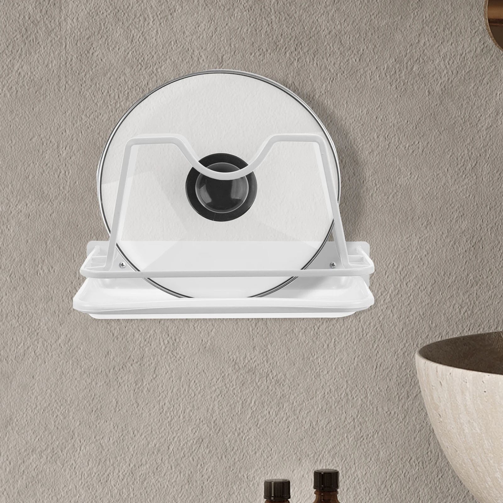 

Multifunctional Stainless Steel Kitchen Mounted Pot Lid Organizer No Drilling Adhesive Cabinet Door Holder Drip Tray