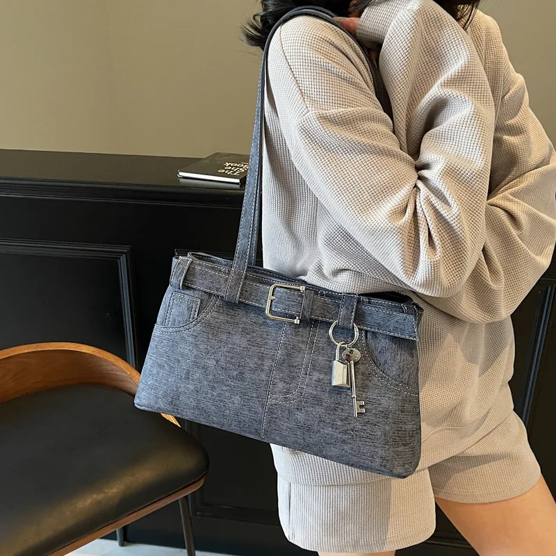 

Новый кошелек подмышки в корейском стиле 2025 года - сумка через плечо с замком в стиле ретро, модная маленькая сумка через плечо для ежедневного использования