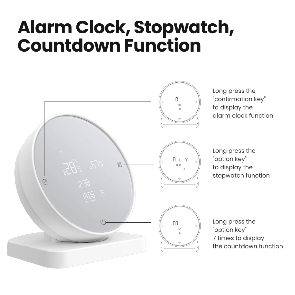 AVATTO Tuya WiFi Temperature and Humidity Sensor Smart Countdown Timer Stopwatch Alarm Clock Work with Alexa Google home Alice