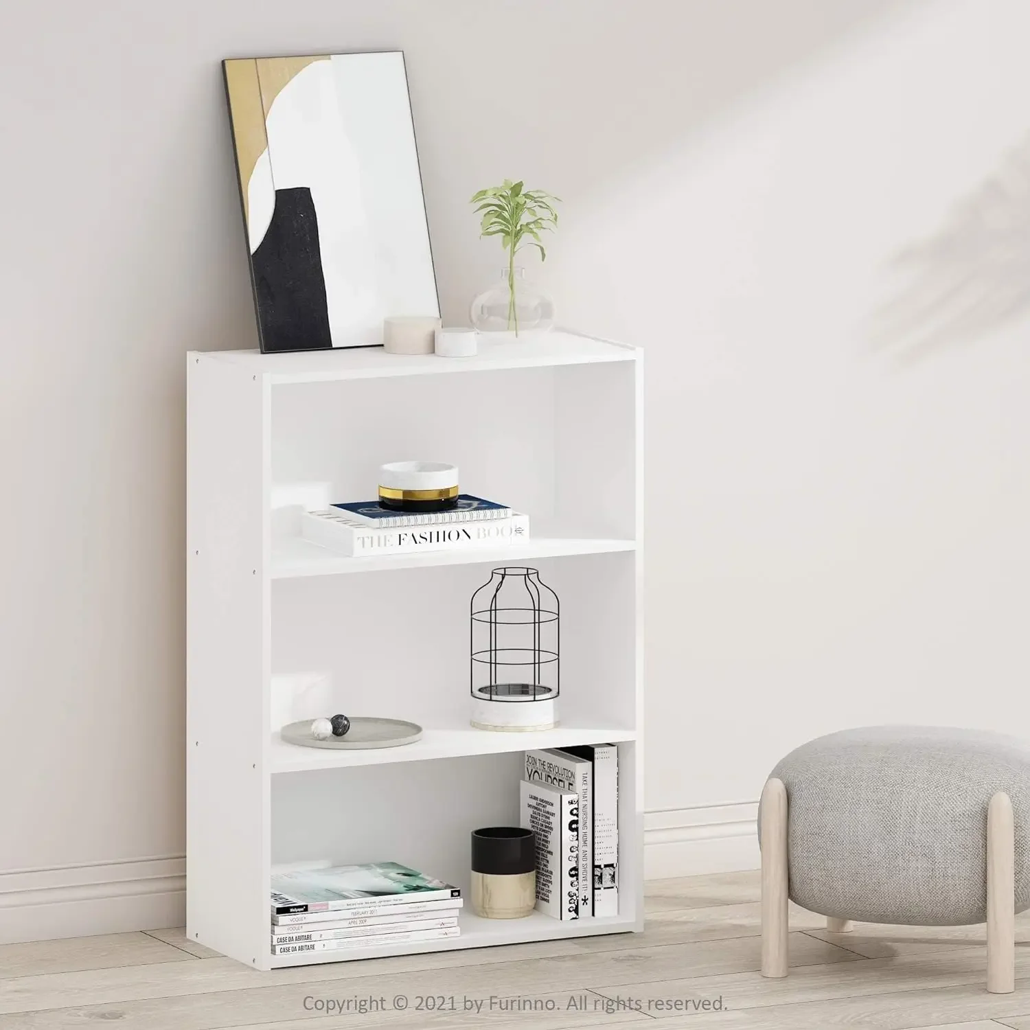 2024 USA Pasir 3-Tier Open Shelf Bookcase, Plain White Simple Stylish Design Yet Functional and Suitable for Any Room