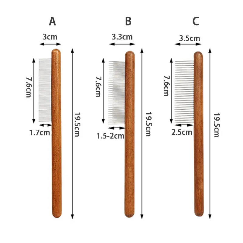 Aço inoxidável Pet Cleaning Flea Comb Escova de madeira para gato e cachorro Pente de depilação Ferramenta de higiene, Pet Acessórios Suprimentos
