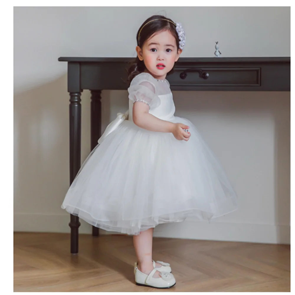 1 year old baptismal dress fluffy gauze princess dress wedding flower girl  performance dress baby birthday children's dress