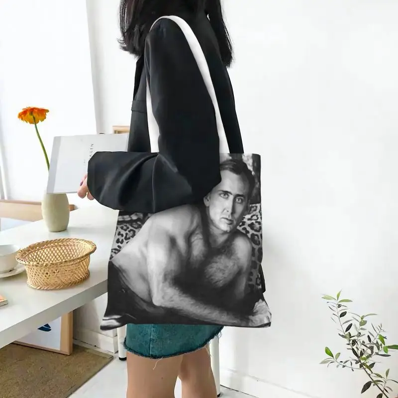 Kawaii Printed Sexy Nicolas Cage Tote Shopping Bag Durable Canvas Shopper Shoulder Handbag