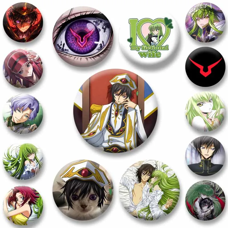 Code Geass HD Print Anime Badge Cartoon Role Playing Brooch C.C. Lelouch Lamperouge Suzaku Kururugi Pins Jewelry Ornaments Gifts