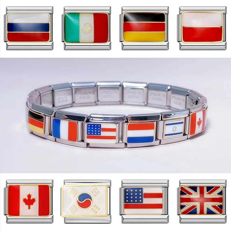 Fashion World Flag Range National Flag Bracelet Module Italian Bracelet Charm Links Fit 9mm Stainless Steel DIY Making Jewellry