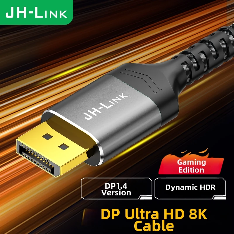 

Кабель JH-LINK DP1.4ToDP1.4, 8K@60Hz, 4K@144Hz, высокоскоростной DisplayPort, в оплетке, экранированный, для ноутбуков, мониторов, видеокарт, домашнего кинотеатра