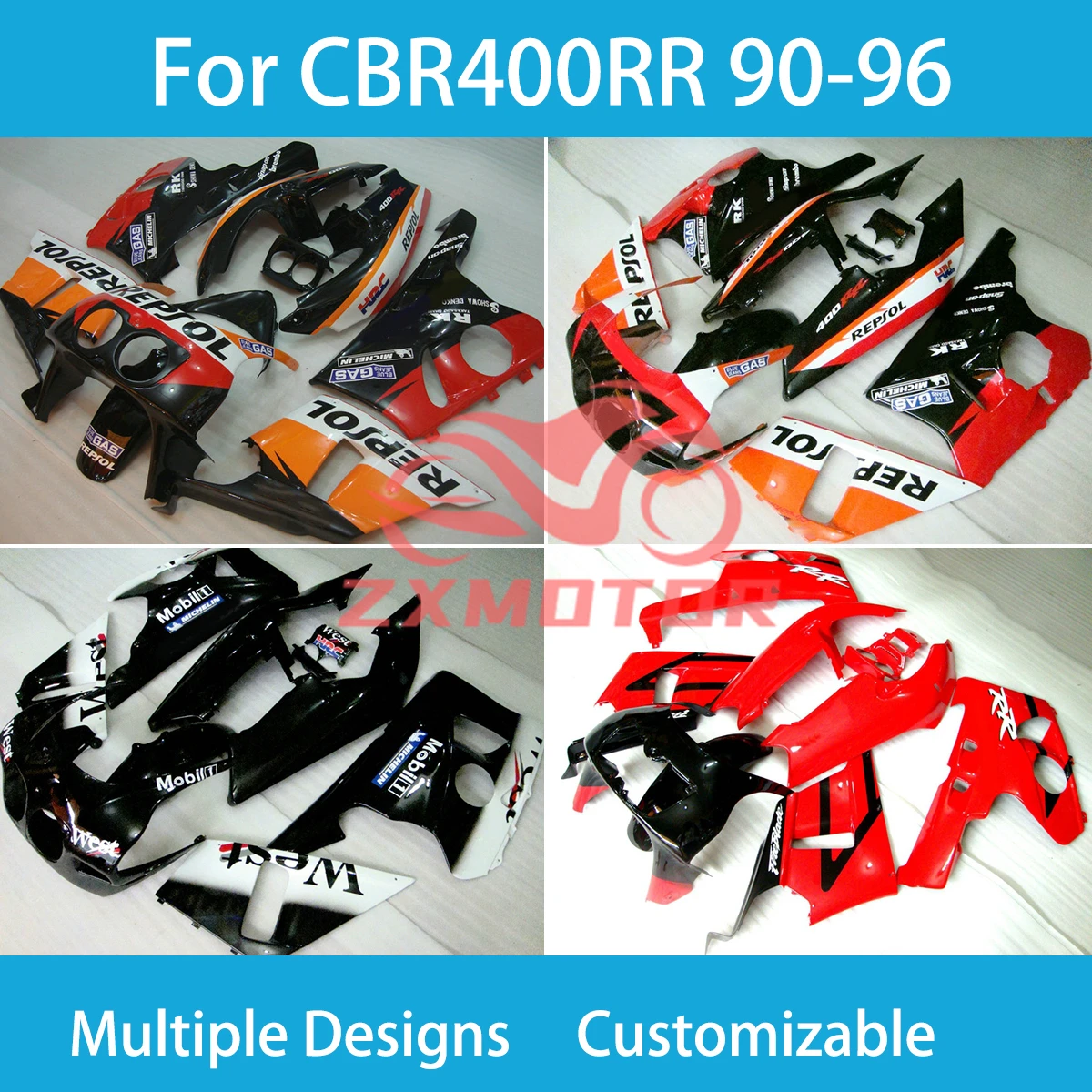 

CBR 400RR NC29 1990- 1996 ABS Fairings for Honda CBR400RR NC29 90 91 92 93 94 95 96 Motorcycle Customizable Fairing Kit New