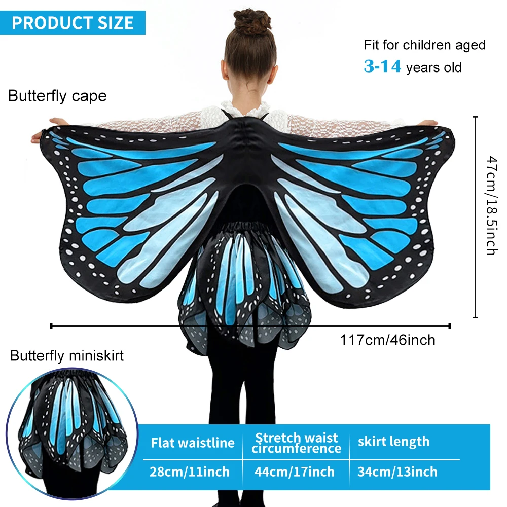 Kinder Vlindervleugels Kostuum Voor Meisjes Sprookjesachtige Mantel Vlinder Cape En Vlinderrok Speelgoed Feestjes Geschenken Kerst