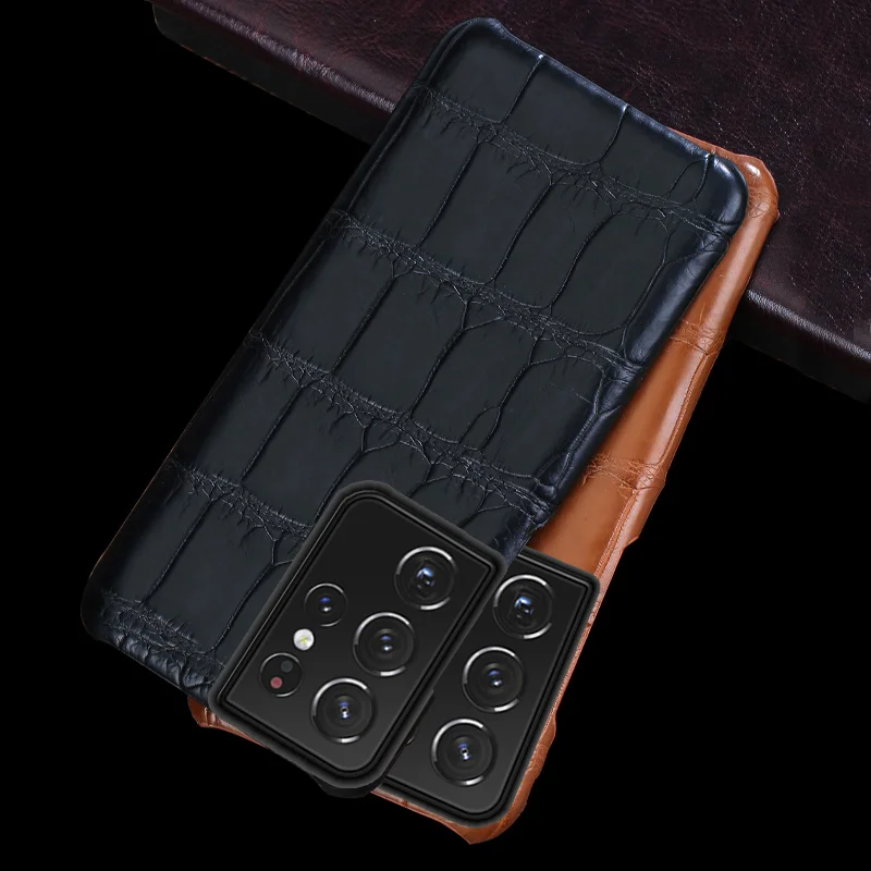 

Genuine Crocodile Leather Phone Case For Samsung Galaxy S25 S24 Ultra S23 S22 Plus S25Ultra S24Plus S23Ultra A55 Back Cover
